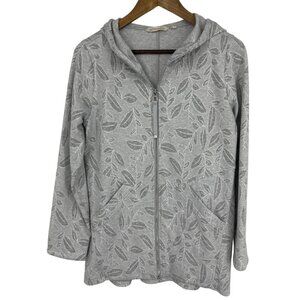 Soft Surroundings Sunday In Estrade Hoodie Jacke Gray Full Zip Knit Leaf Size S